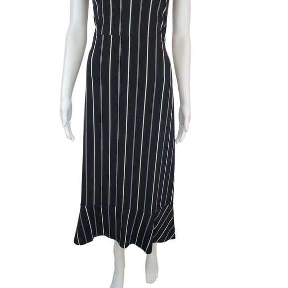 Express Black & White Striped Spaghetti Strap Halter Midi Ruffle Dress Sz L - Picture 4 of 7